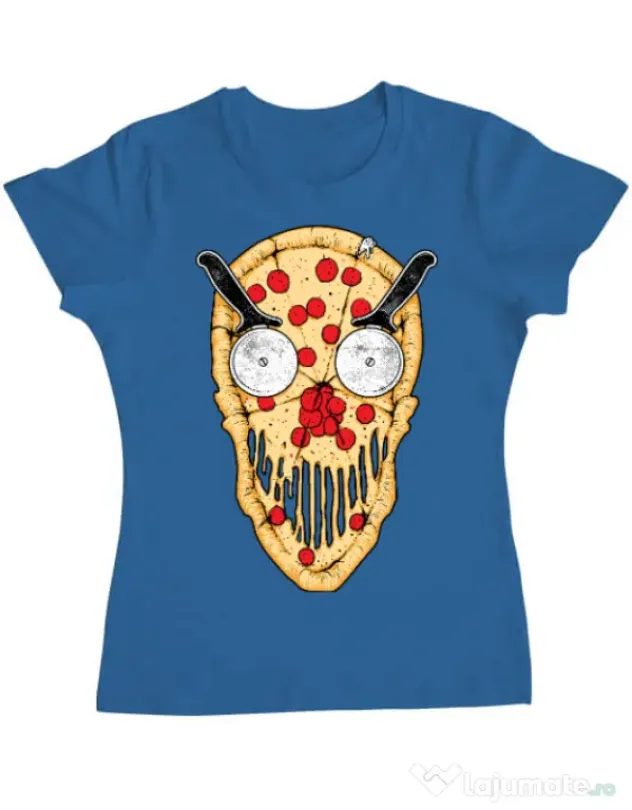 Tricou ADLER dama Pizza skull Albastru azuriu