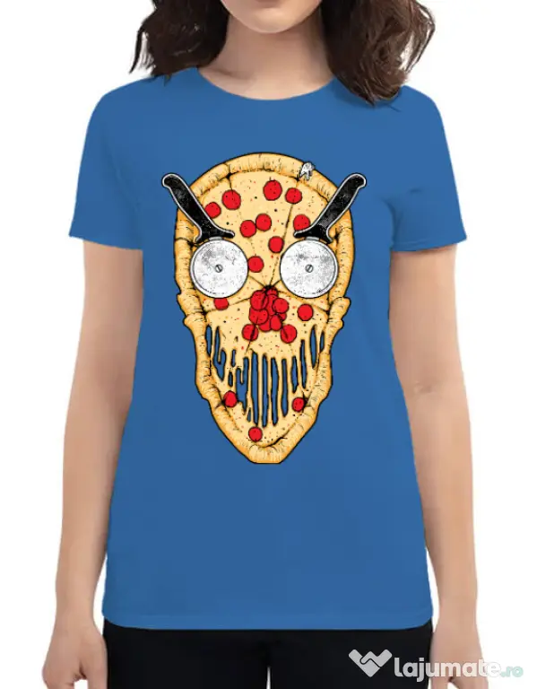 Tricou ADLER dama Pizza skull Albastru azuriu