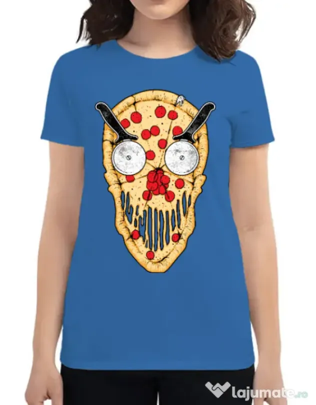 Tricou ADLER dama Pizza skull Albastru azuriu