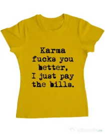 Tricou ADLER dama Karma fucks you better Galben
