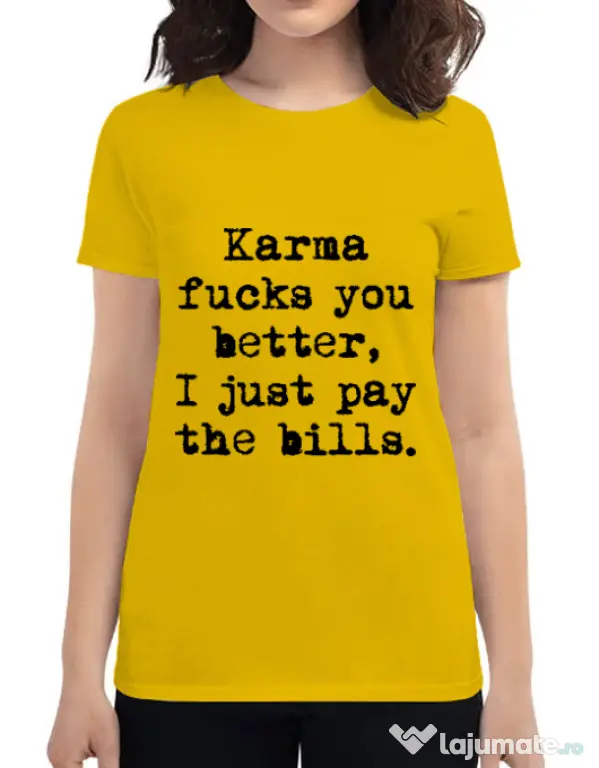 Tricou ADLER dama Karma fucks you better Galben
