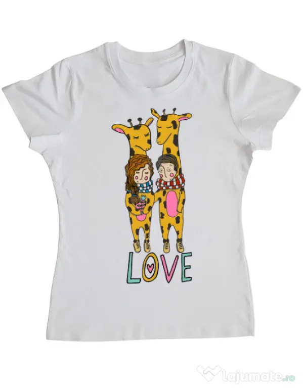 Tricou ADLER dama Giraffes love Alb