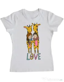 Tricou ADLER dama Giraffes love Alb