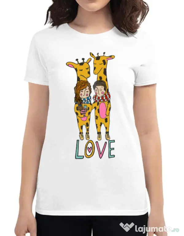 Tricou ADLER dama Giraffes love Alb