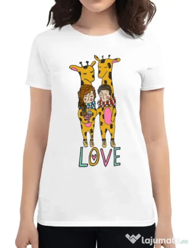 Tricou ADLER dama Giraffes love Alb