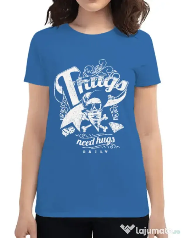 Tricou ADLER dama Thugs need hugs Albastru azuriu