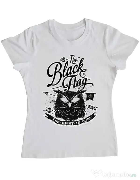 Tricou ADLER dama The black flag owl Alb