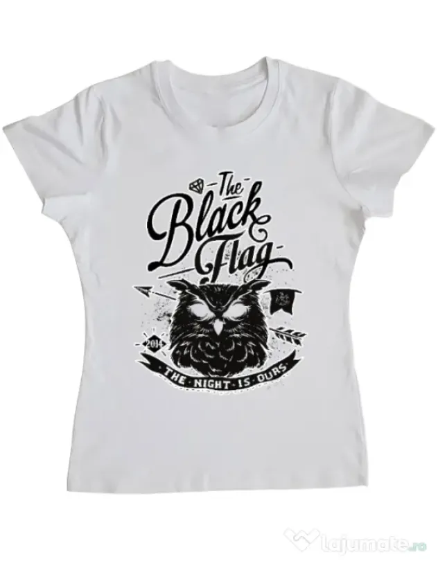Tricou ADLER dama The black flag owl Alb