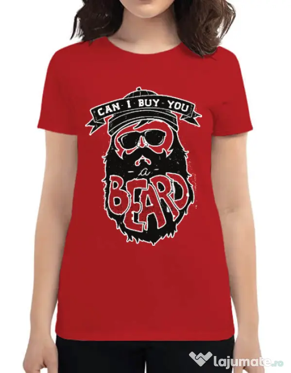 Tricou ADLER dama Can i buy you a beard Rosu