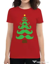 Tricou ADLER dama Moustache Christmas tree Rosu