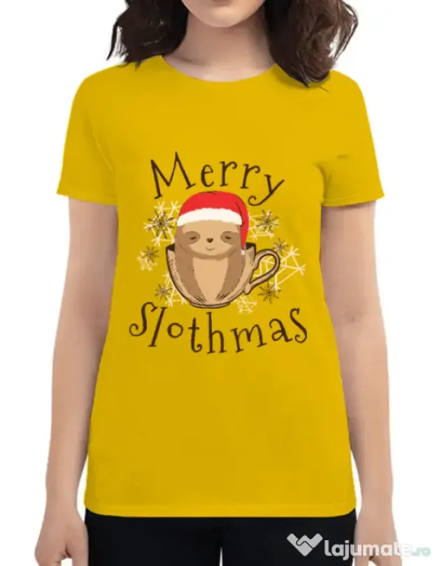 Tricou ADLER dama Merry slothmas Galben