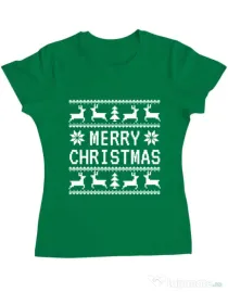 Tricou ADLER dama Merry Christmas Ugly Sweater Verde mediu