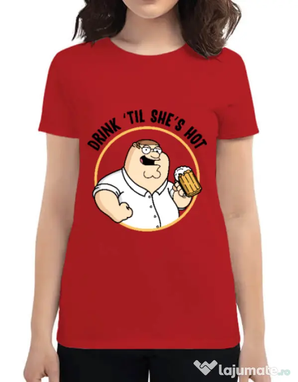 Tricou ADLER dama Drink til she is hot Rosu