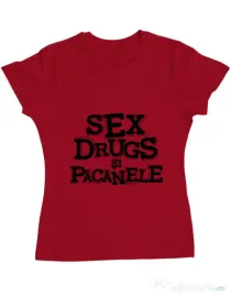 Tricou ADLER dama Sex, drugs si pacanele Rosu