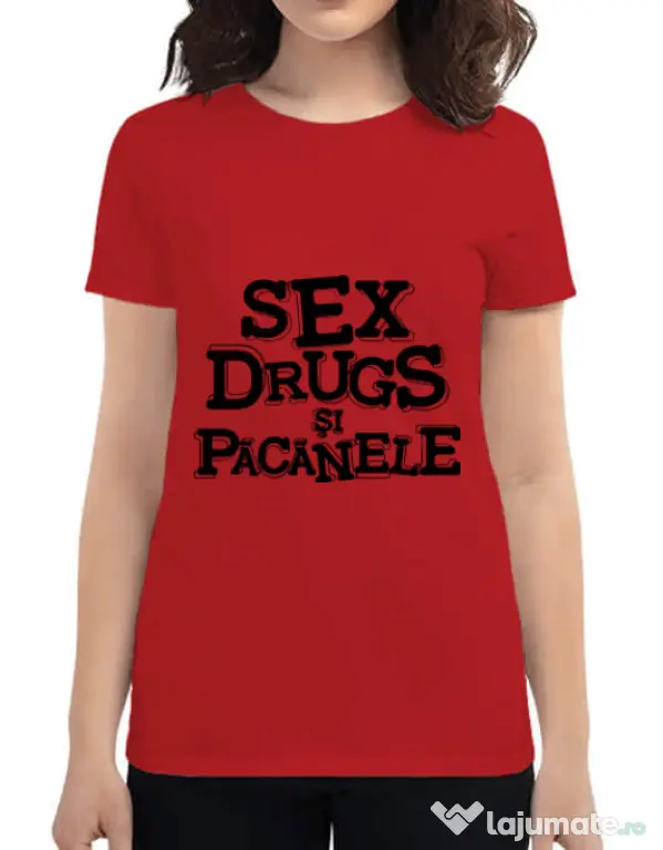 Tricou ADLER dama Sex, drugs si pacanele Rosu