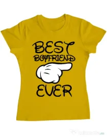 Tricou ADLER dama Best boyfriend ever Galben