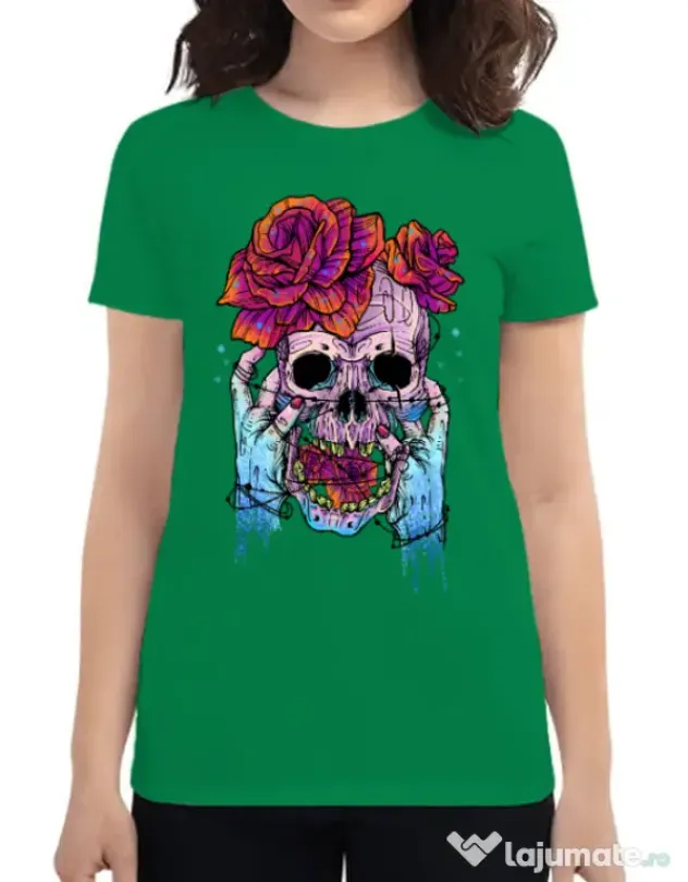 Tricou ADLER dama Hand skull Verde mediu