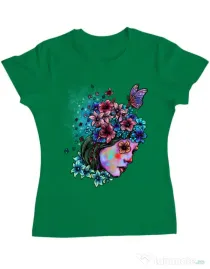 Tricou ADLER dama Lady and flowers Verde mediu