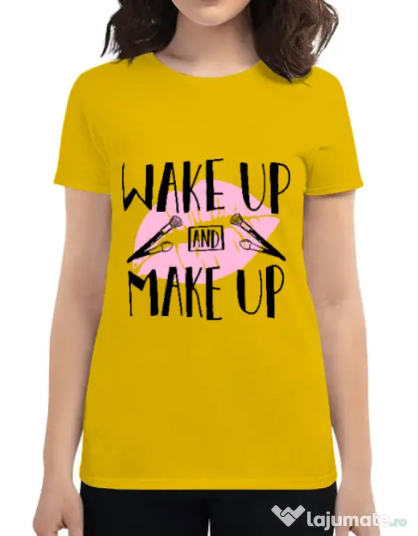 Tricou ADLER dama Wake up and make up Galben