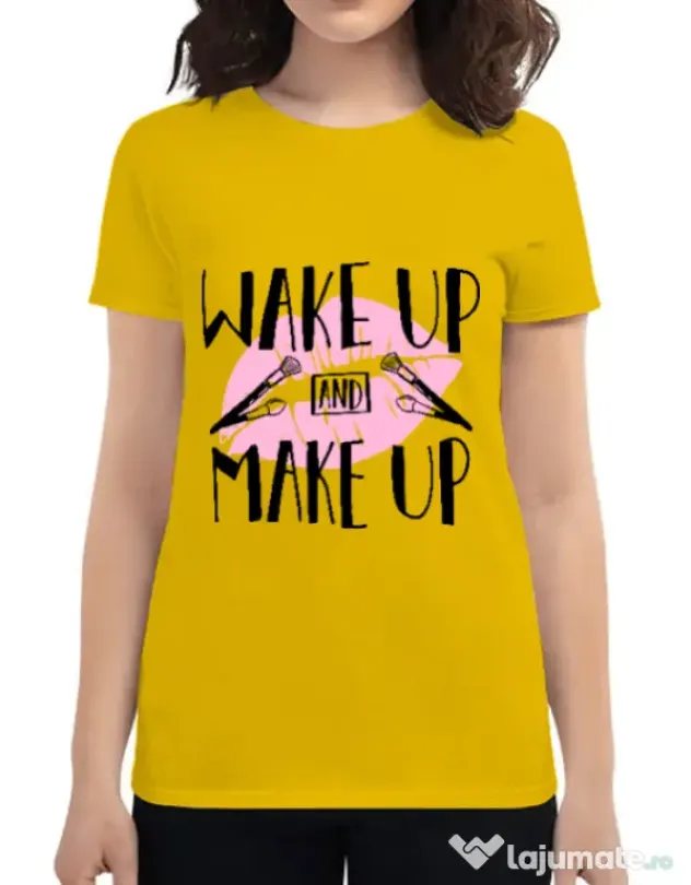 Tricou ADLER dama Wake up and make up Galben