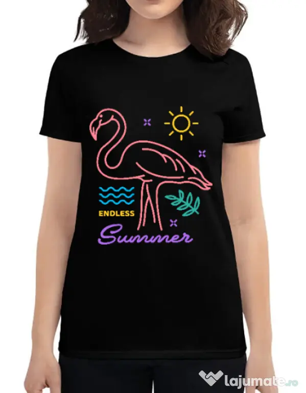 Tricou ADLER dama Flamingo endless summer Negru