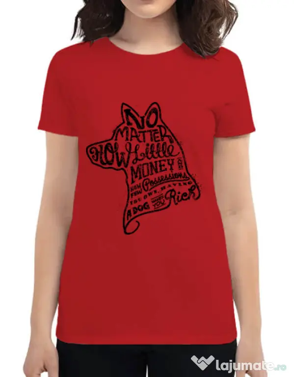 Tricou ADLER dama A Dog Makes You Rich Rosu