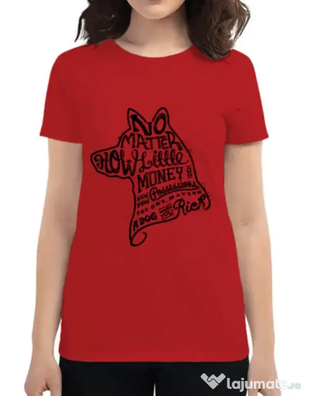 Tricou ADLER dama A Dog Makes You Rich Rosu