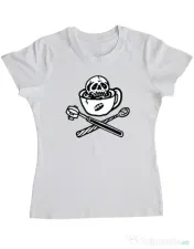 Tricou ADLER dama Death before decaf Alb