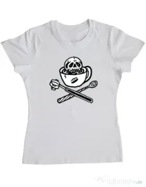 Tricou ADLER dama Death before decaf Alb