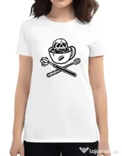 Tricou ADLER dama Death before decaf Alb