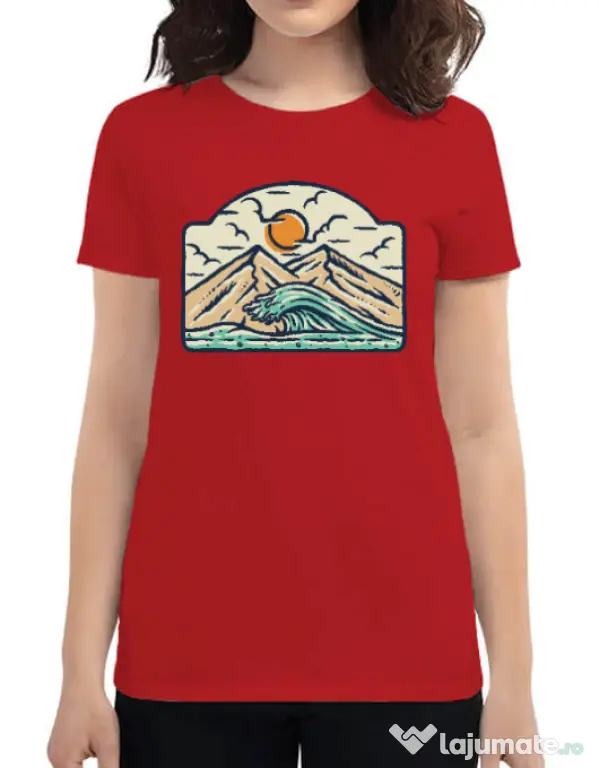 Tricou ADLER dama Mountain and wave Rosu