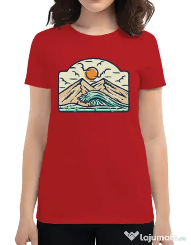 Tricou ADLER dama Mountain and wave Rosu