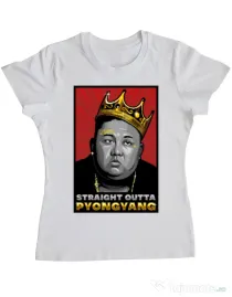 Tricou ADLER dama Straight outta Pyongyang Alb