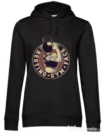 Hoodie dama cu gluga Resting gym face Negru