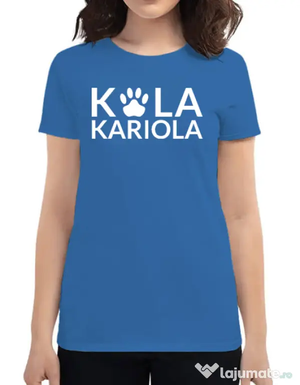 Tricou personalizat dama Logo Kola Alb Albastru azuriu