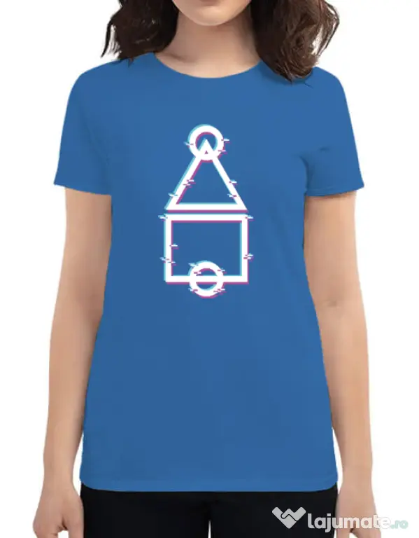 Tricou personalizat dama Glitch Squid Game Albastru azuriu
