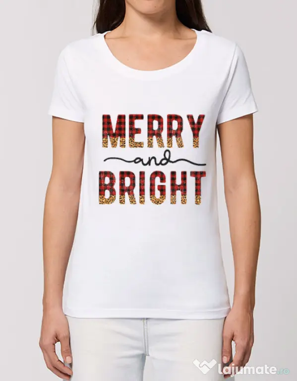 Tricou STANLEY STELLA dama Merry and Bright Christmas Alb