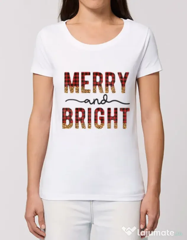 Tricou STANLEY STELLA dama Merry and Bright Christmas Alb