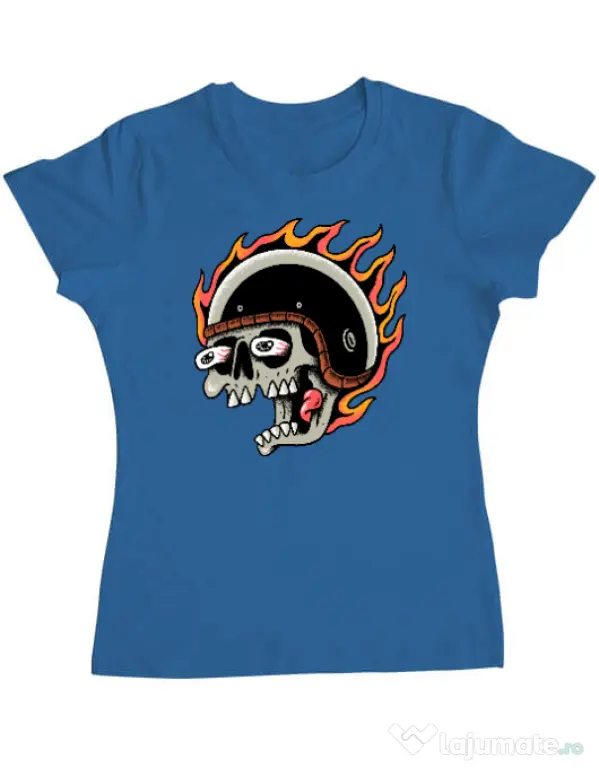 Tricou personalizat dama Skull Biker Albastru azuriu