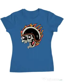 Tricou personalizat dama Skull Biker Albastru azuriu