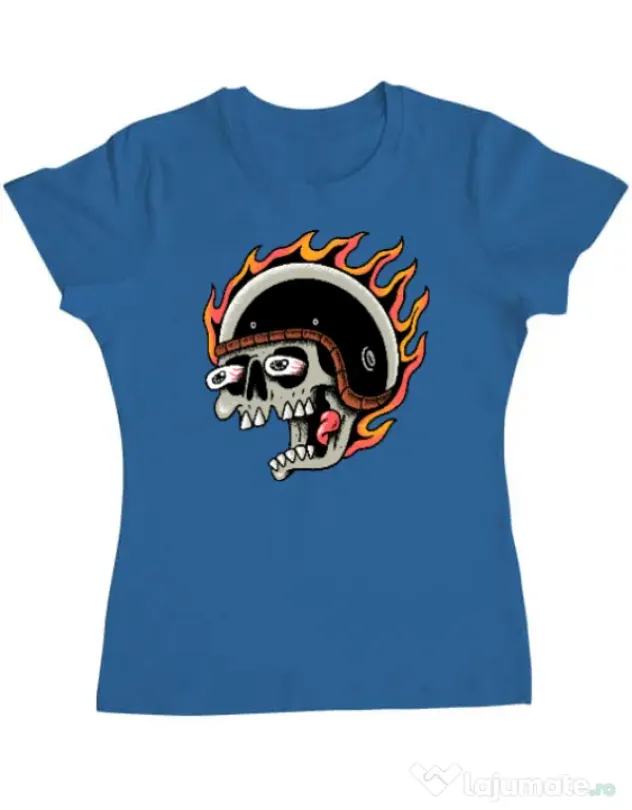 Tricou personalizat dama Skull Biker Albastru azuriu