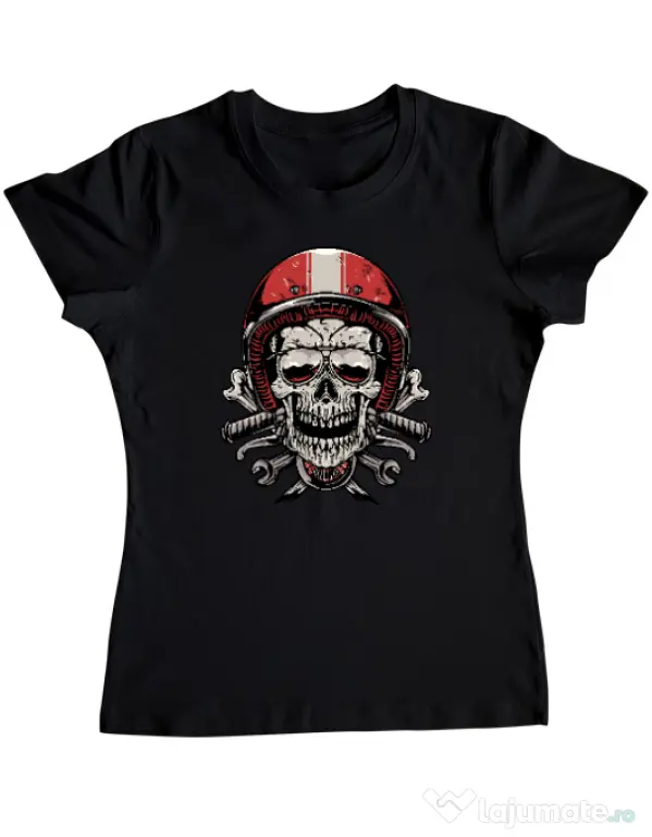 Tricou personalizat dama Skull Biker Negru