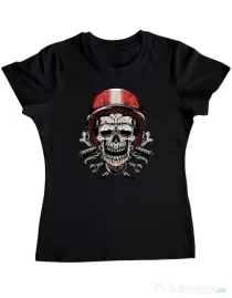 Tricou personalizat dama Skull Biker Negru