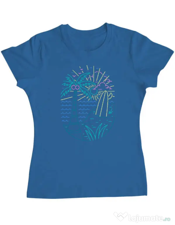 Tricou personalizat dama Beach Neon Albastru azuriu