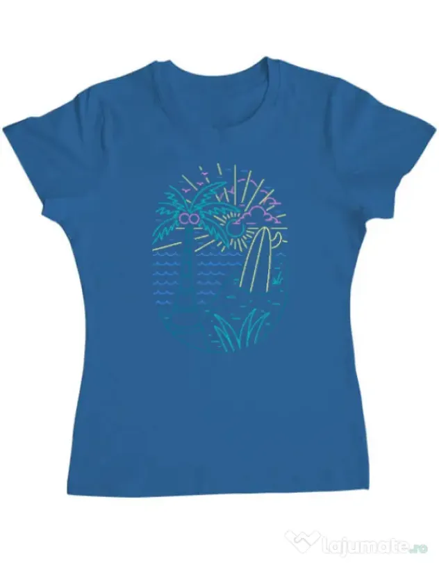 Tricou personalizat dama Beach Neon Albastru azuriu