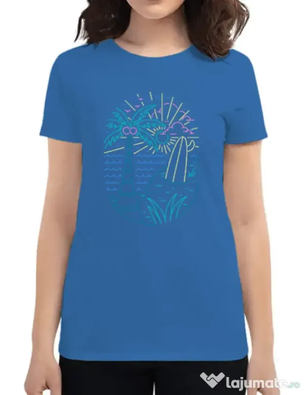 Tricou personalizat dama Beach Neon Albastru azuriu