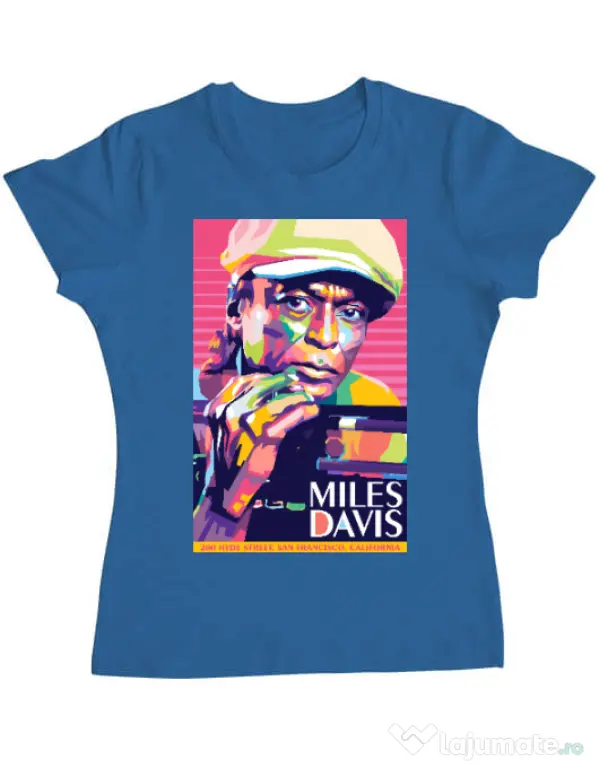 Tricou personalizat dama Miles Davis Albastru azuriu