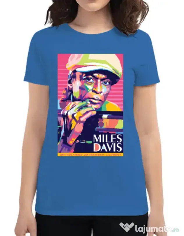Tricou personalizat dama Miles Davis Albastru azuriu