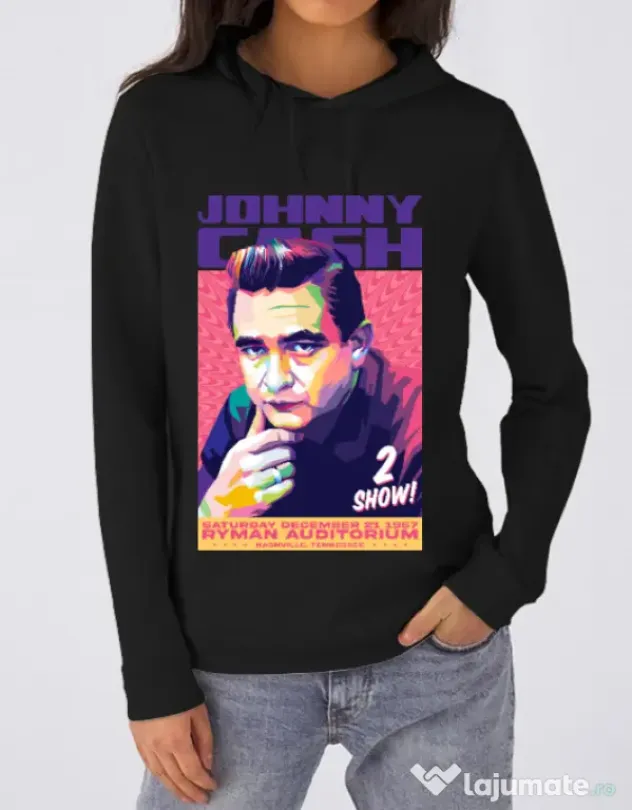 Hanorac dama cu gluga Johnny Cash Negru
