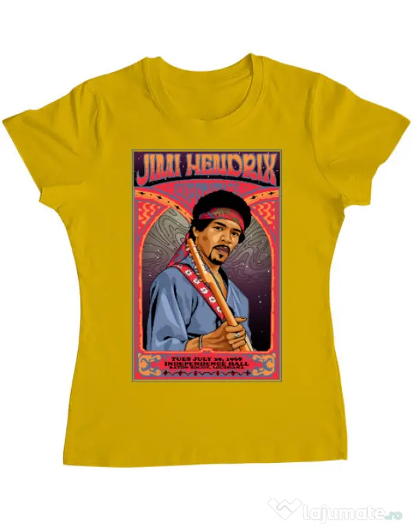 Tricou personalizat dama Jimi Hendrix Galben